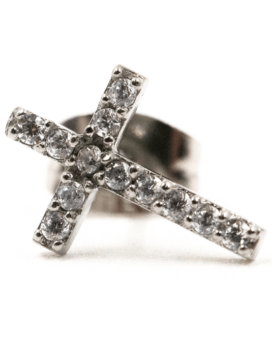 Silver Bejeweled Cross Stud