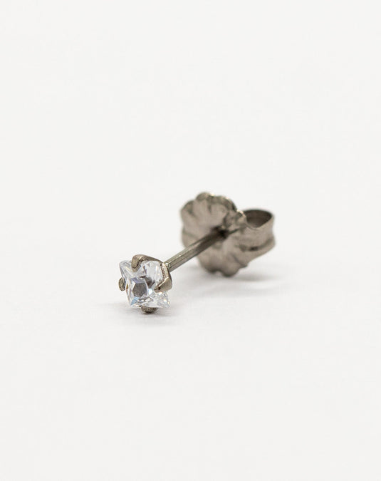 Silver Jewelled Square Stud