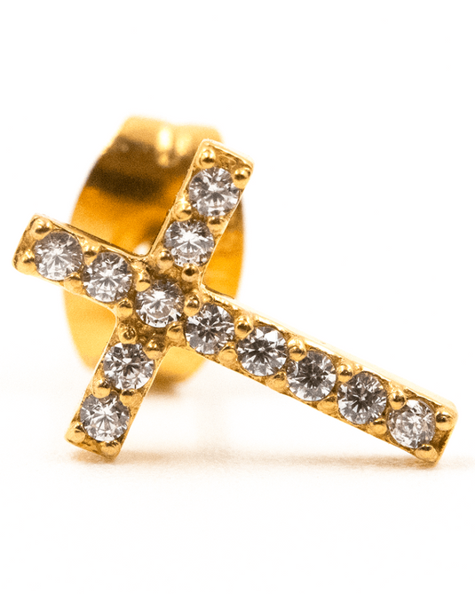 Gold Bejeweled Cross Stud