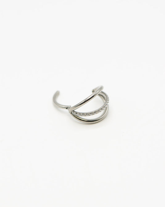 Tri Hoop Crystal Titanium Hinged Ring