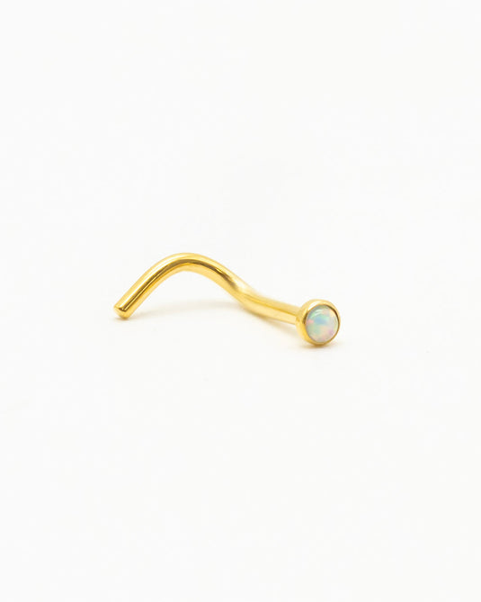 White Opal Bejewelled Gold Nose Stud