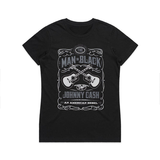 Johnny Cash - American Rebel - Womens Black T-shirt