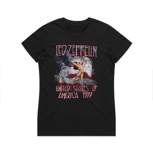 Led Zeppelin - Stars N Stripes 1977 - Womens Black T-shirt
